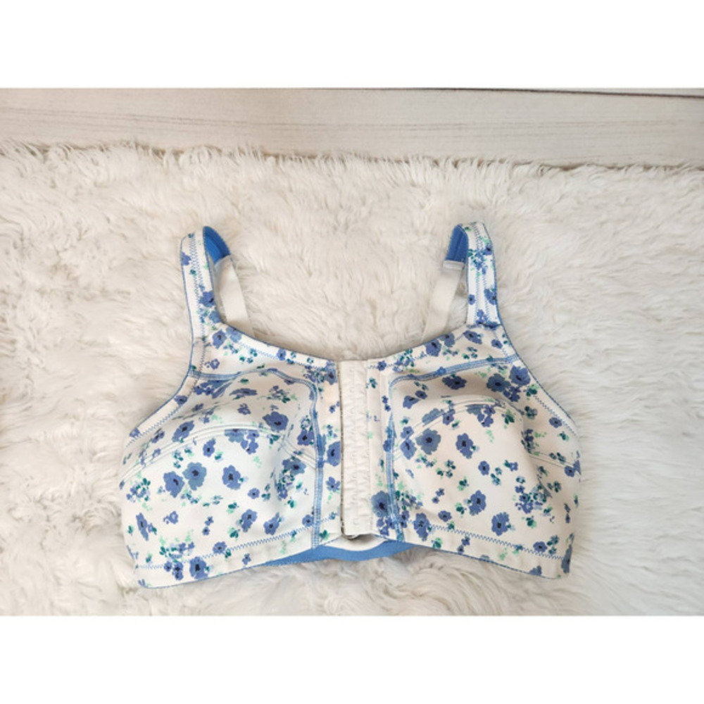Comfort Choice Womens Blue White Floral Print High Quality Wirefree Bra Size 38D